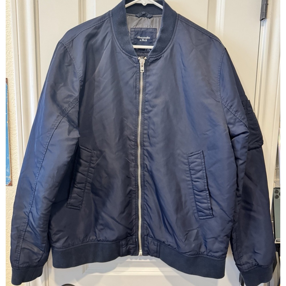 Abercrombie & Fitch Navy Bomber Jacket Men's XL Zip Front MA-1 Style Pockets